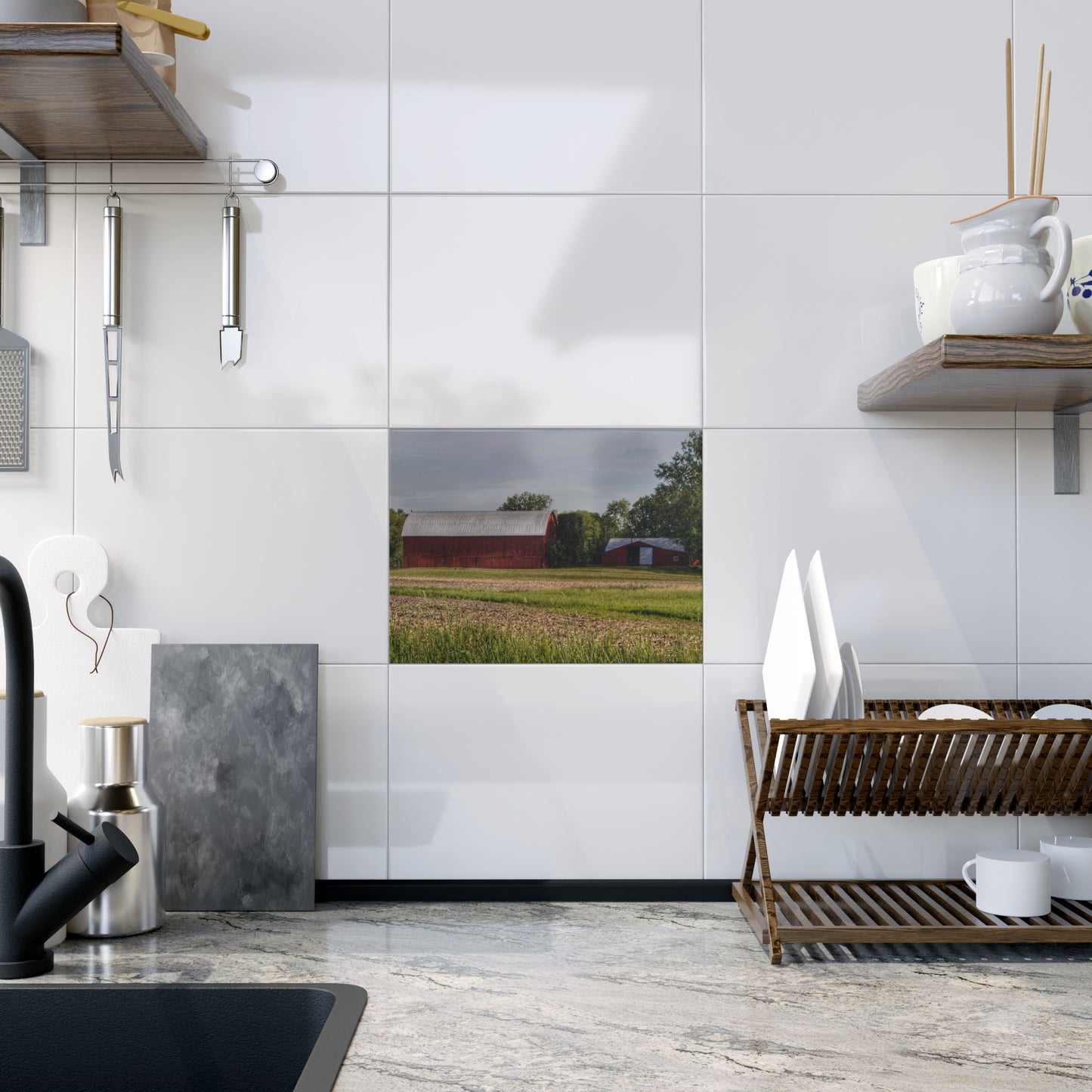 U R There Photography Catlin Road Reds Rustic Farmhouse Decorative Ceramic Tile