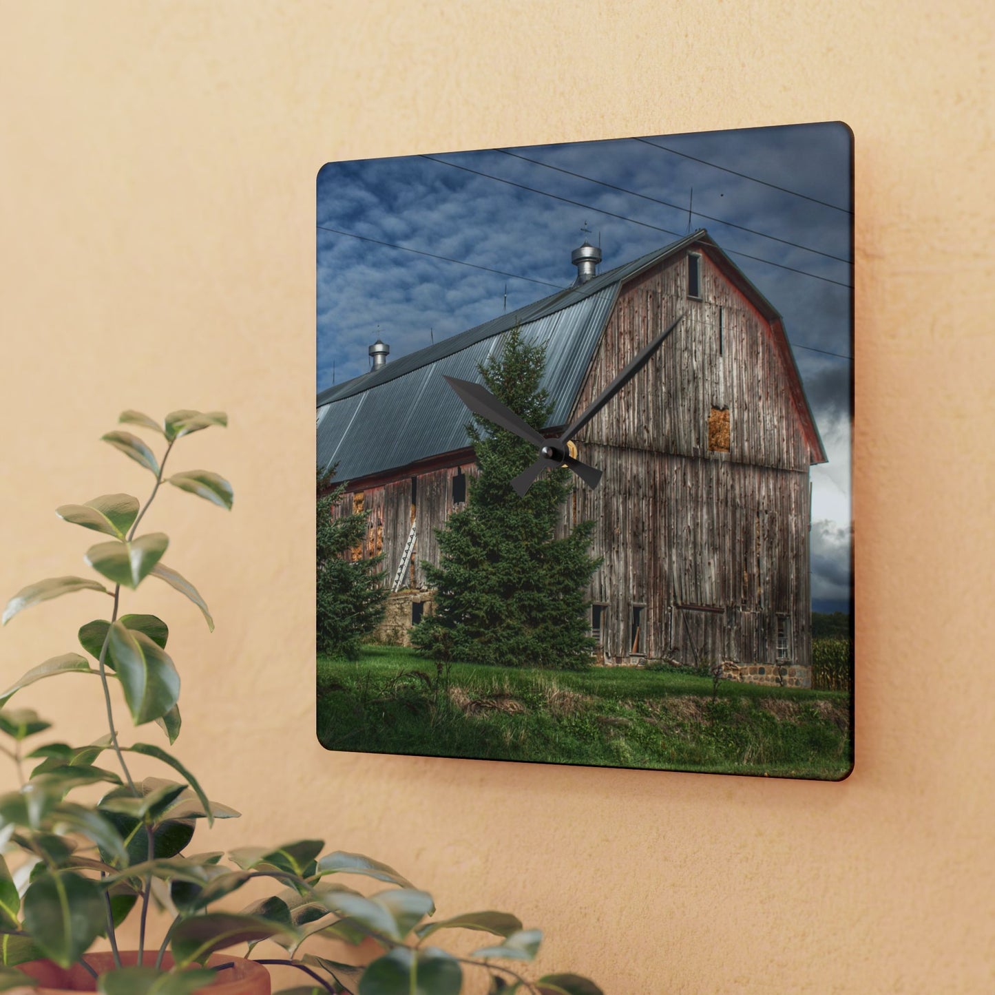 U R There Photography North Irish Red III Rustic Farmhouse Acrylic Analog Wall Clock