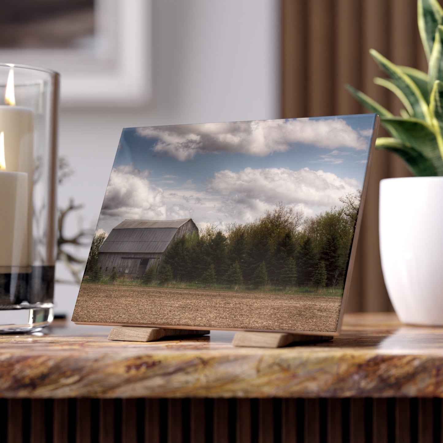 U R There Photography Sandusky Grey in the Pines Rustic Farmhouse Decorative Ceramic Tile