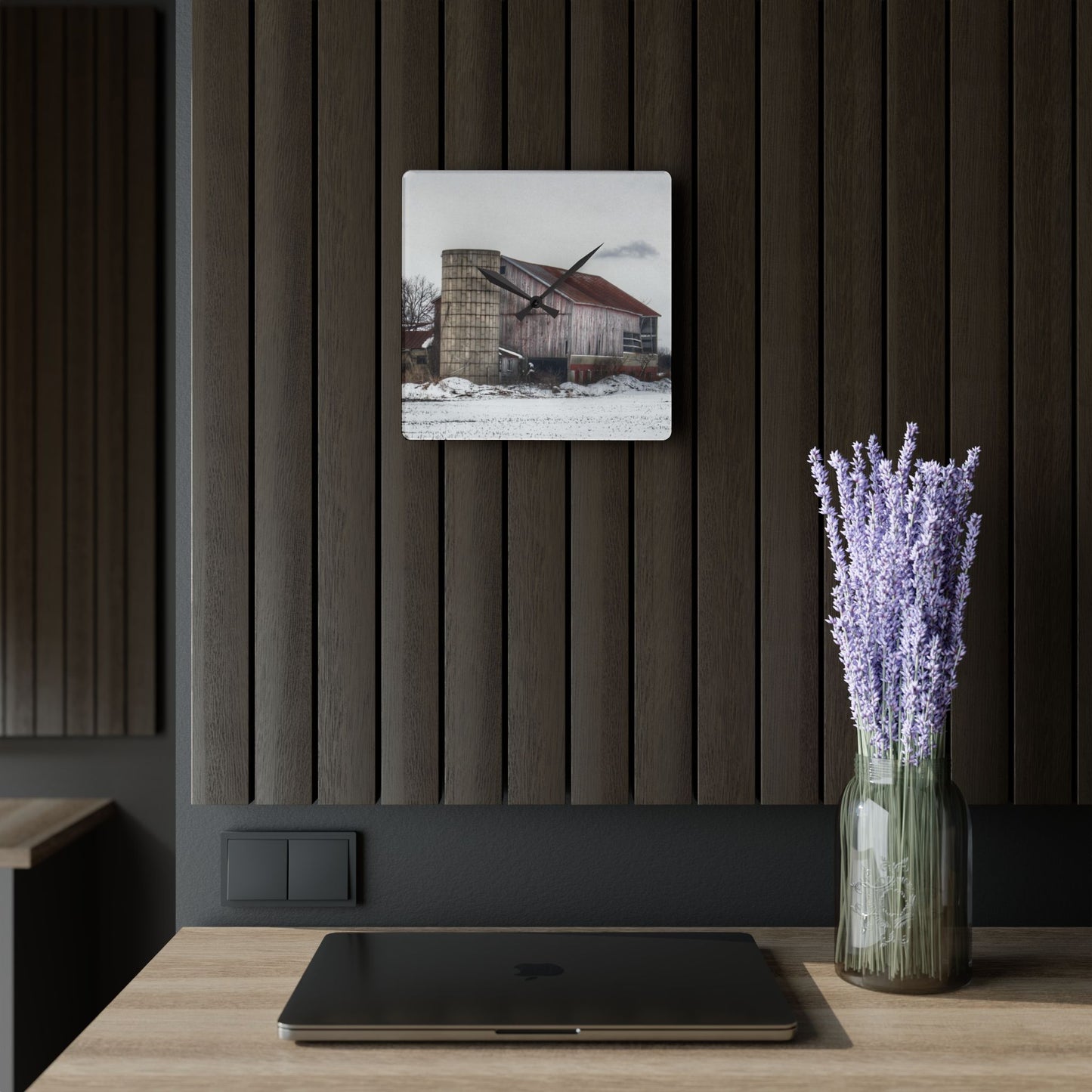 U R There Photography Babcock Road Grey Rustic Farmhouse Acrylic Analog Wall Clock
