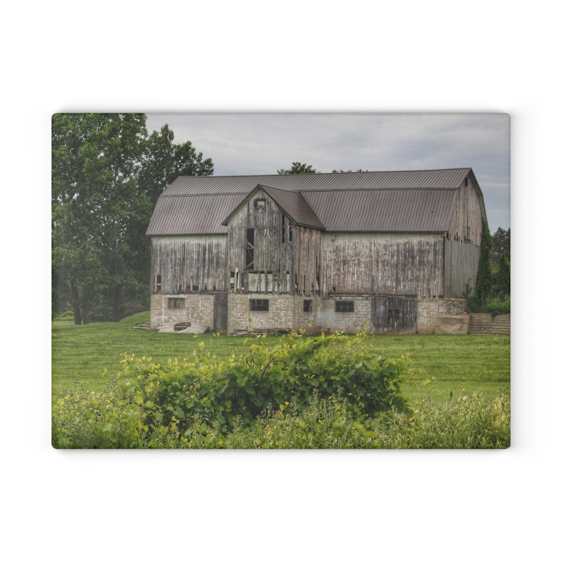 Dequindre Road Grey I Rustic Farmhouse Tempered-Glass Cutting Board