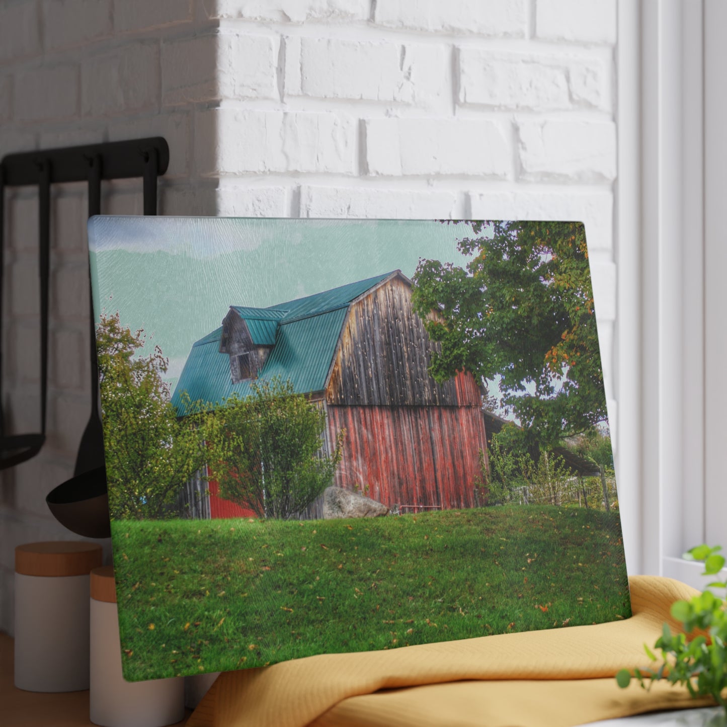 U R There Photography Frances Road Old Red I Rustic Farmhouse Tempered-Glass Cutting Board
