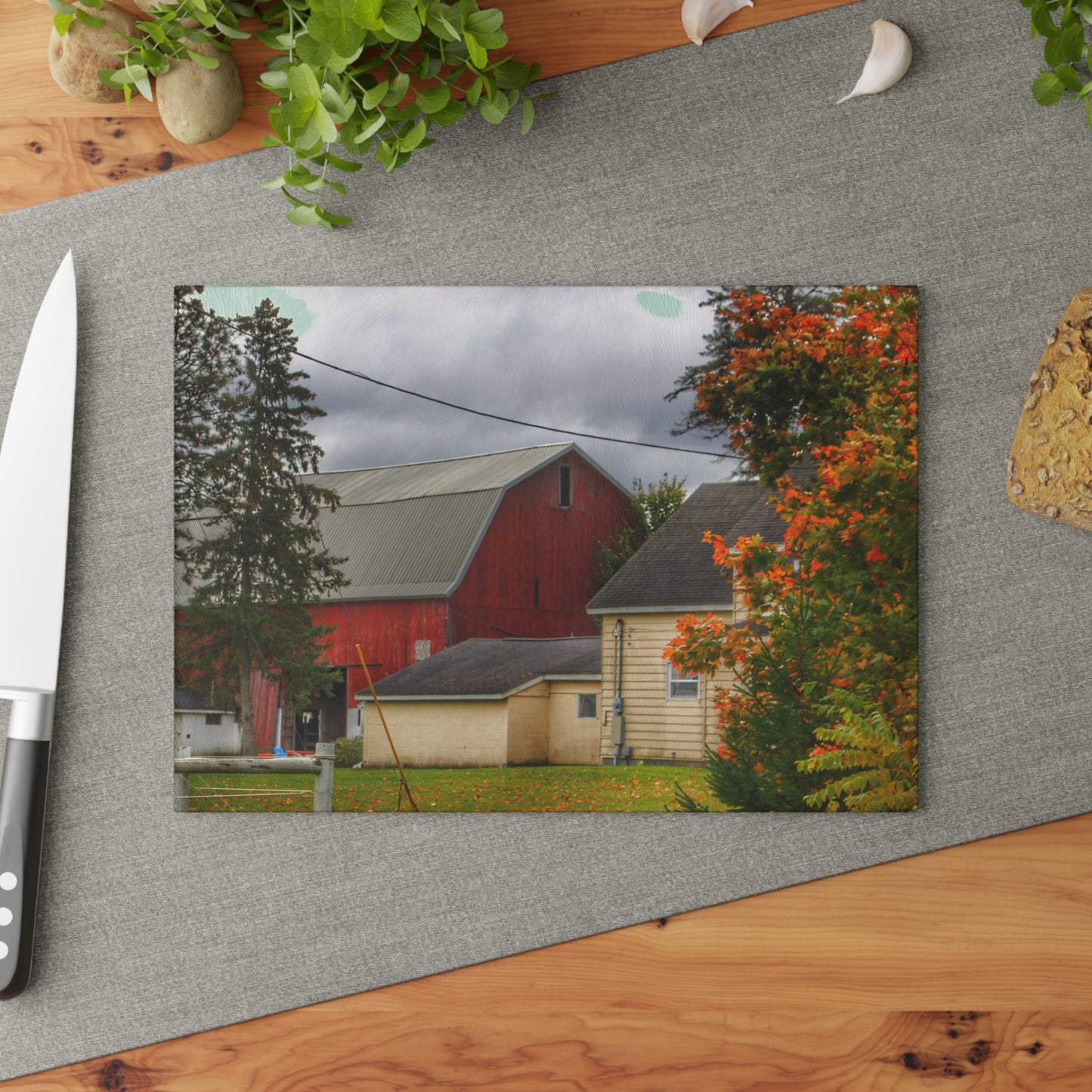 U R There Photography Farnsworth Road Red II Rustic Farmhouse Tempered-Glass Cutting Board