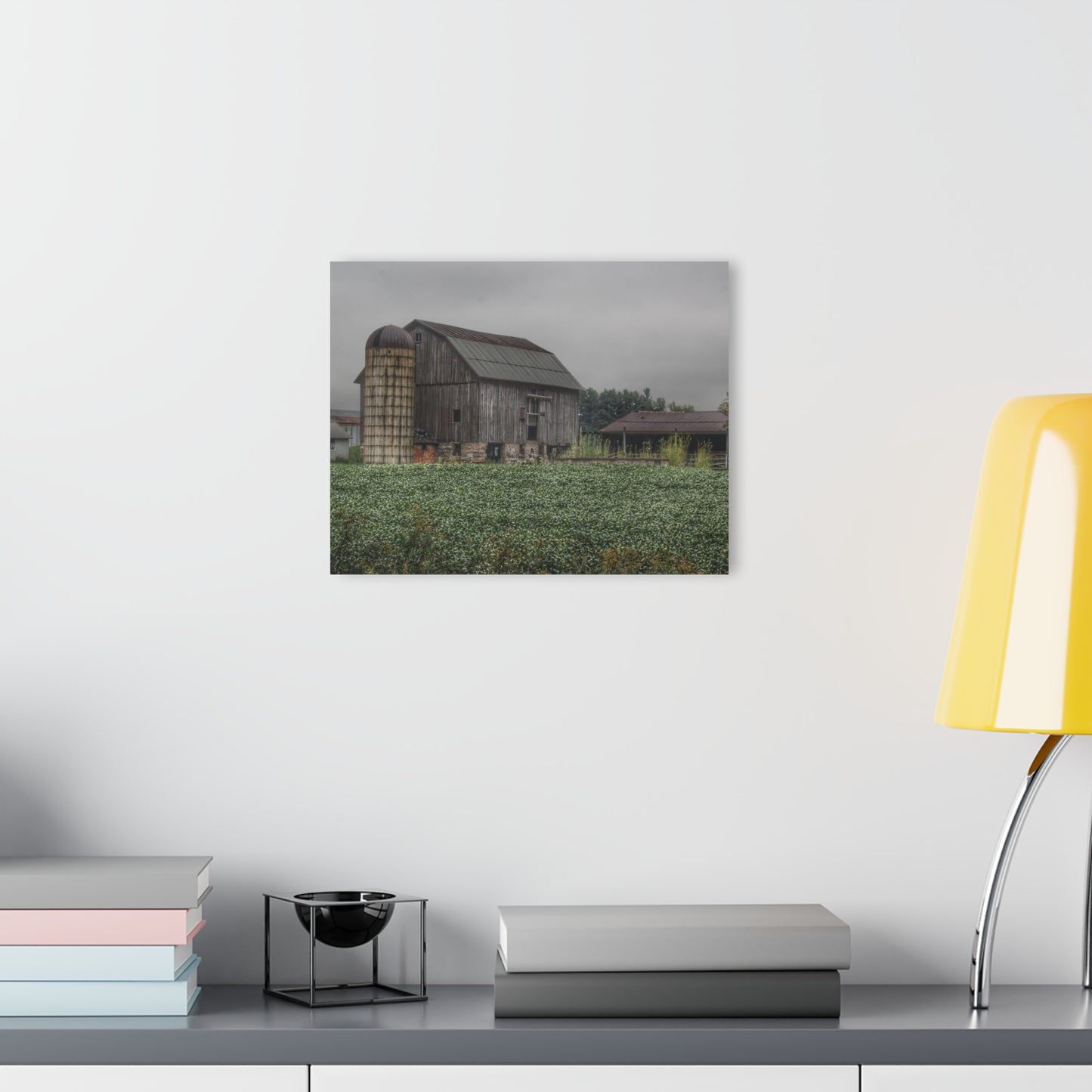 U R There Photography East Millington Road Grey and Stable Rustic Farmhouse Acrylic Wall Print