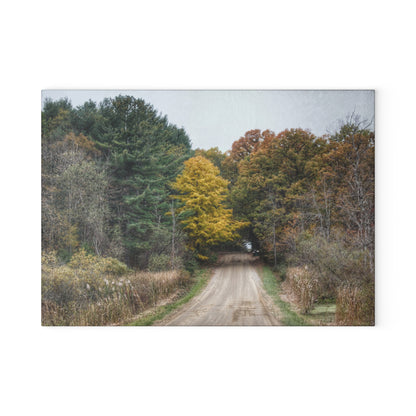 U R There Photography Country Roads in Dryden I Rustic Farmhouse Tempered-Glass Cutting Board
