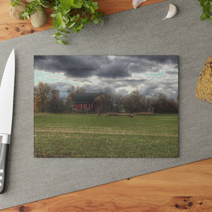 U R There Photography Booth Road Hidden Red II Rustic Farmhouse Tempered-Glass Cutting Board