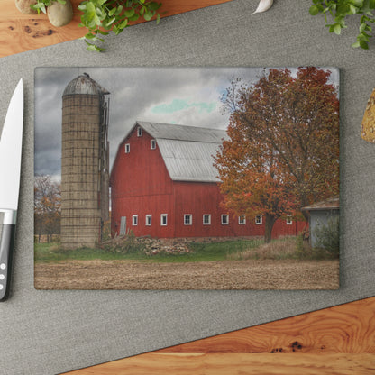 U R There Photography Brigham Road Red Rustic Farmhouse Tempered-Glass Cutting Board 8"x 11"