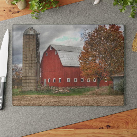 U R There Photography Brigham Road Red Rustic Farmhouse Tempered-Glass Cutting Board 8"x 11"
