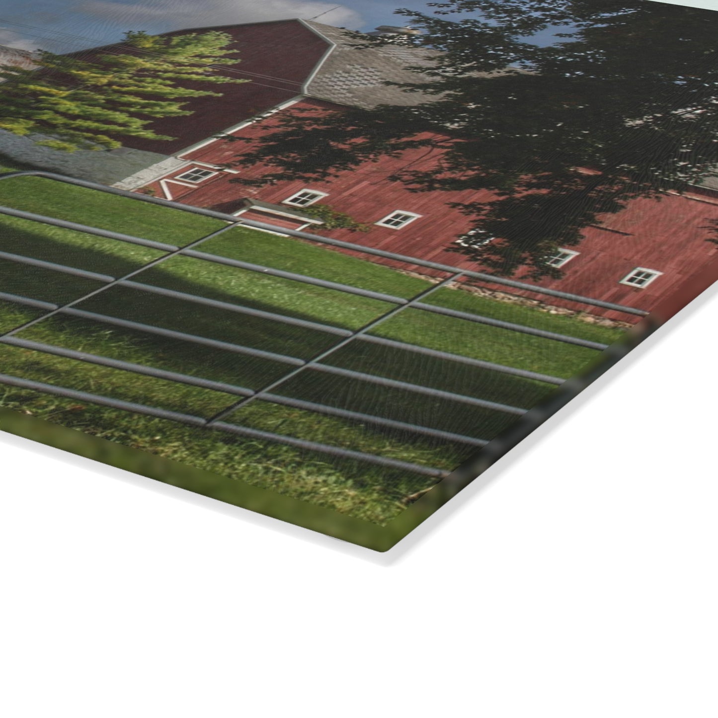 U R There Photography Hough Road Reds and Silo Rustic Farmhouse Tempered-Glass Cutting Board