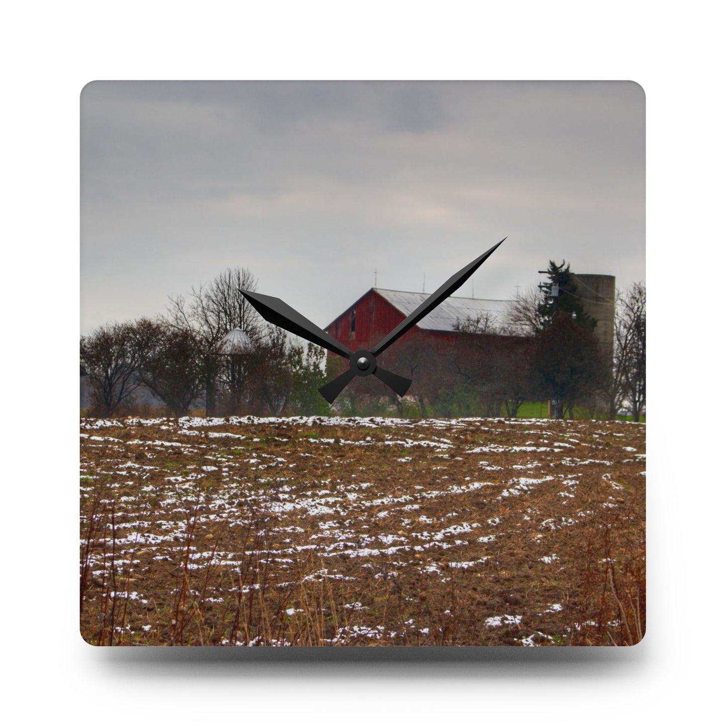 U R There Photography Brook Road Red Rustic Farmhouse Acrylic Analog Wall Clock