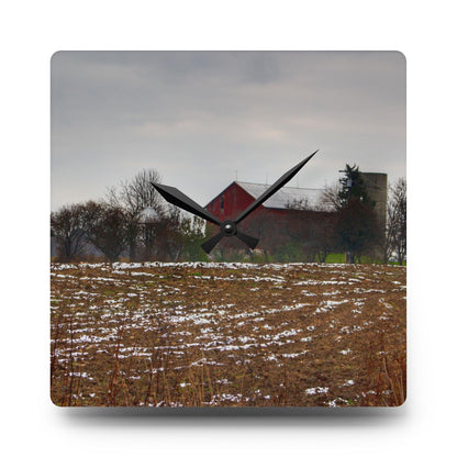 U R There Photography Brook Road Red Rustic Farmhouse Acrylic Analog Wall Clock