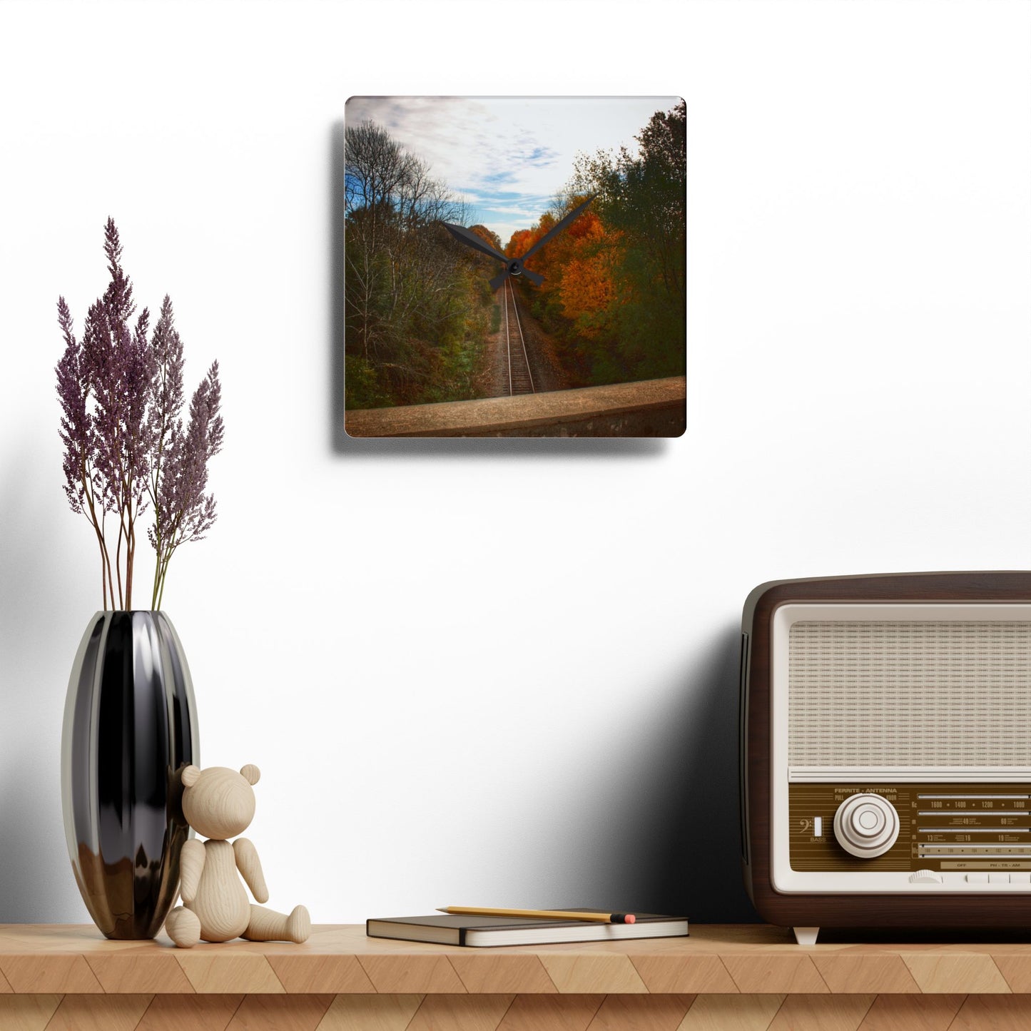 U R There Photography Above the Tracks in Vassar Rustic Farmhouse Acrylic Analog Wall Clock