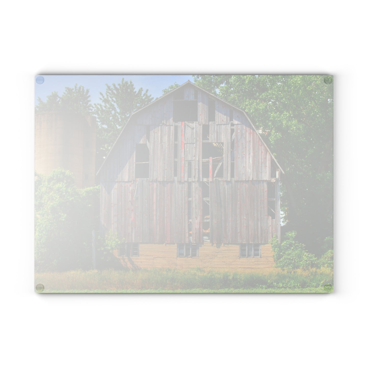 U R There Photography Mushroom Road Red and Silo Rustic Farmhouse Tempered-Glass Cutting Board