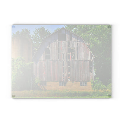 U R There Photography Mushroom Road Red and Silo Rustic Farmhouse Tempered-Glass Cutting Board