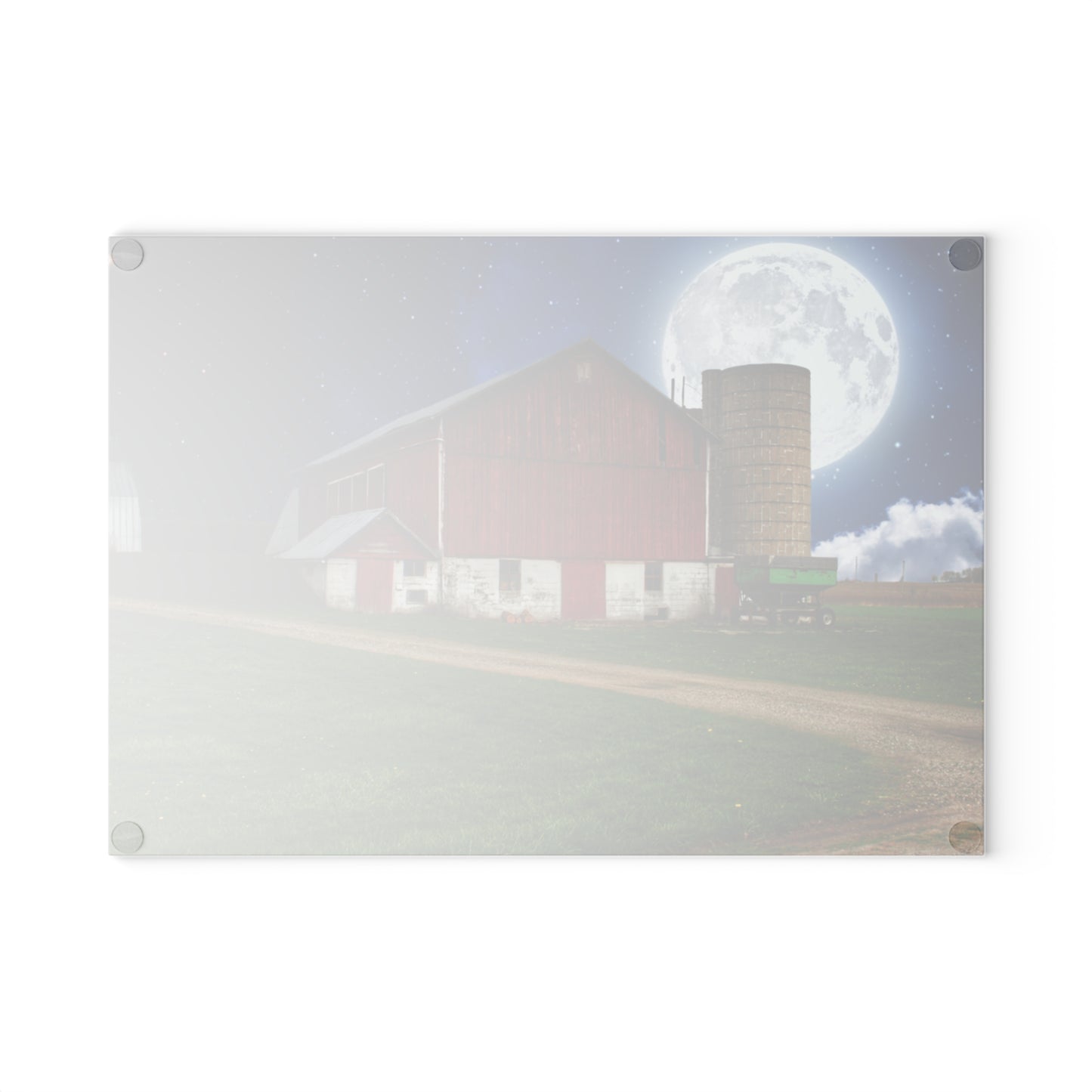 U R There Photography Fostoria Red in the Moonlight Rustic Farmhouse Tempered-Glass Cutting Board