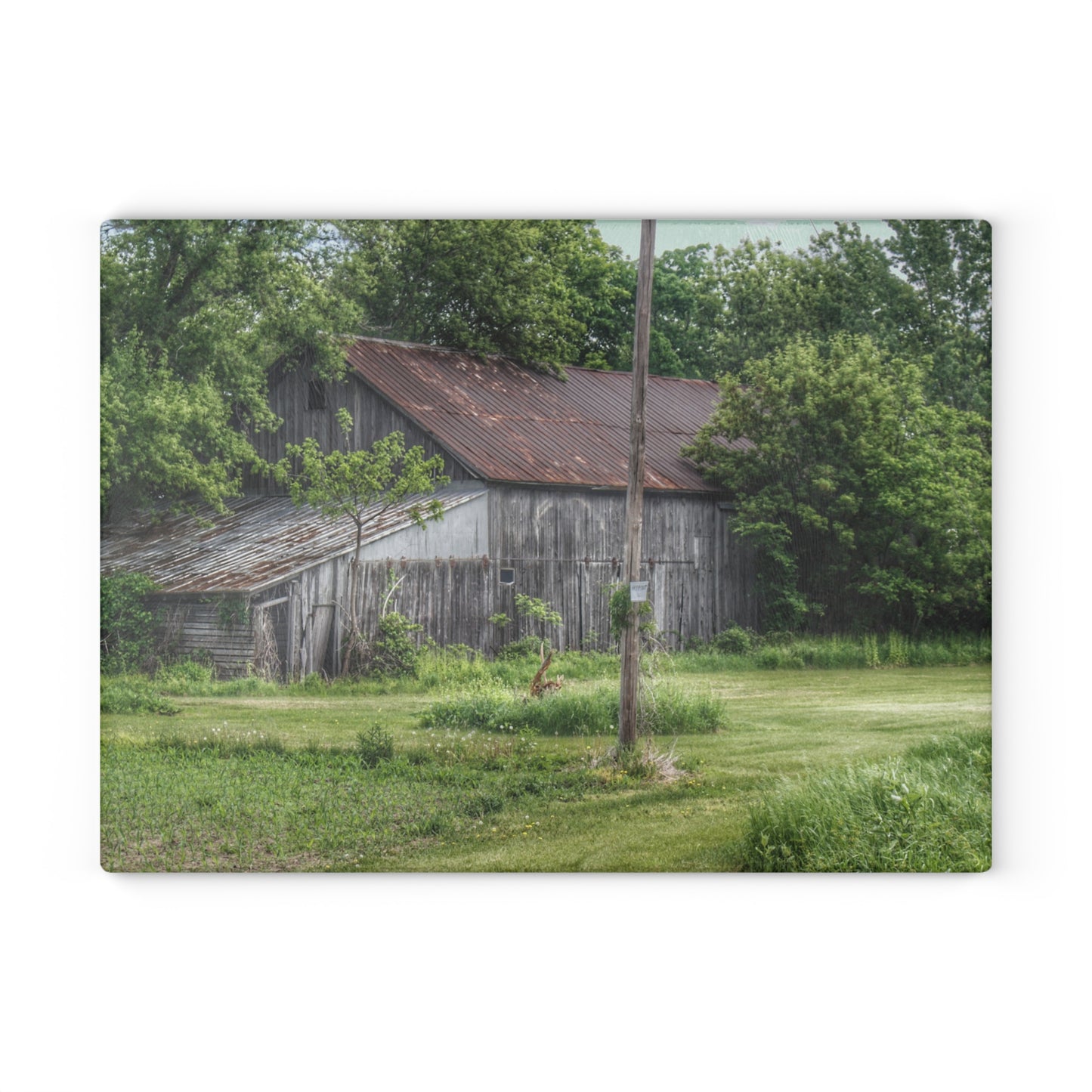 U R There Photography Frankenmuth Grey Saltbox Rustic Farmhouse Tempered-Glass Cutting Board