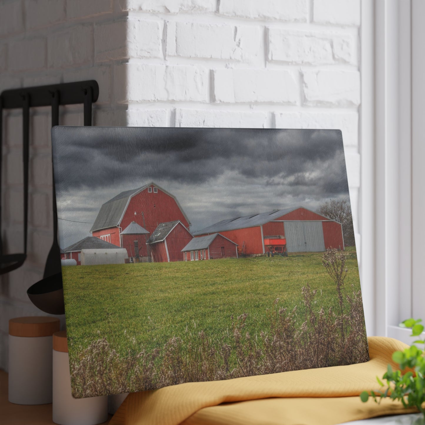 U R There Photography Castle Road Reds Rustic Farmhouse Tempered-Glass Cutting Board