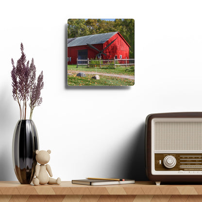 U R There Photography Hough Road Red II Rustic Farmhouse Acrylic Analog Wall Clock