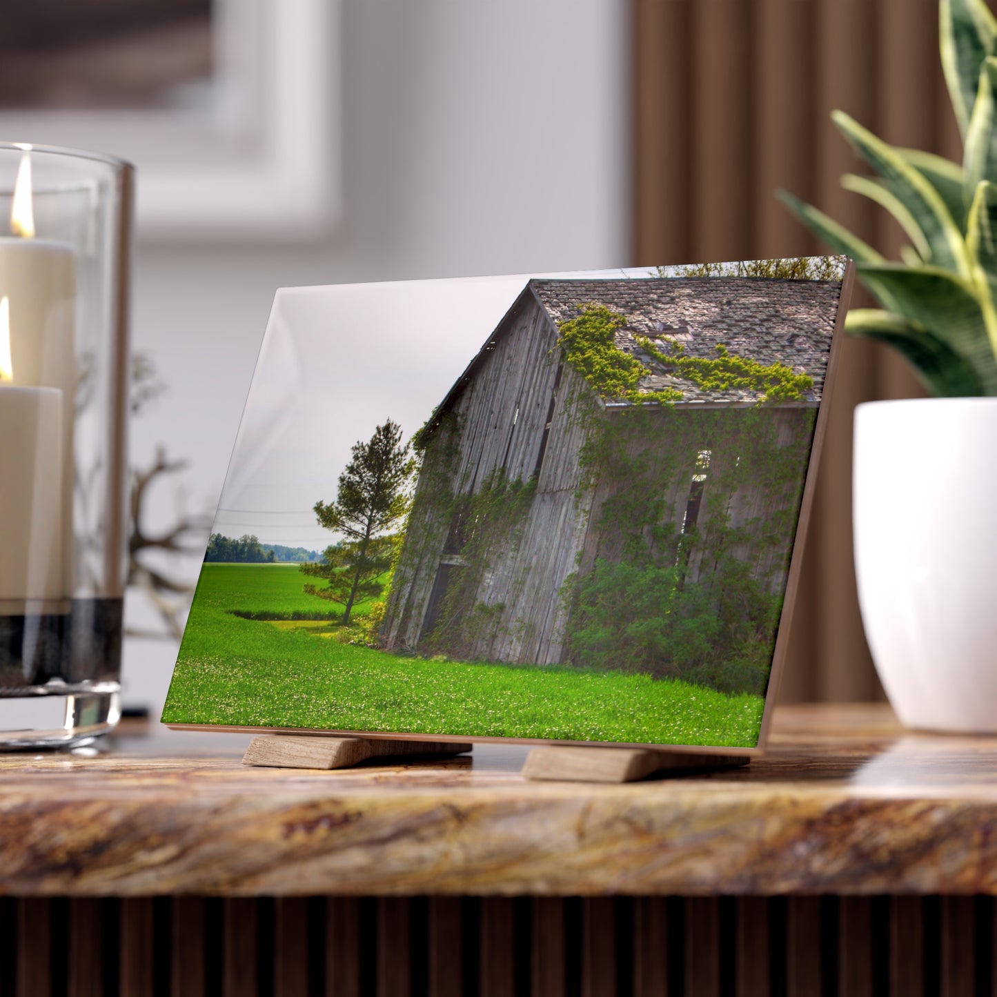 U R There Photography Caro Road Twin Grey I Rustic Farmhouse Decorative Ceramic Tile