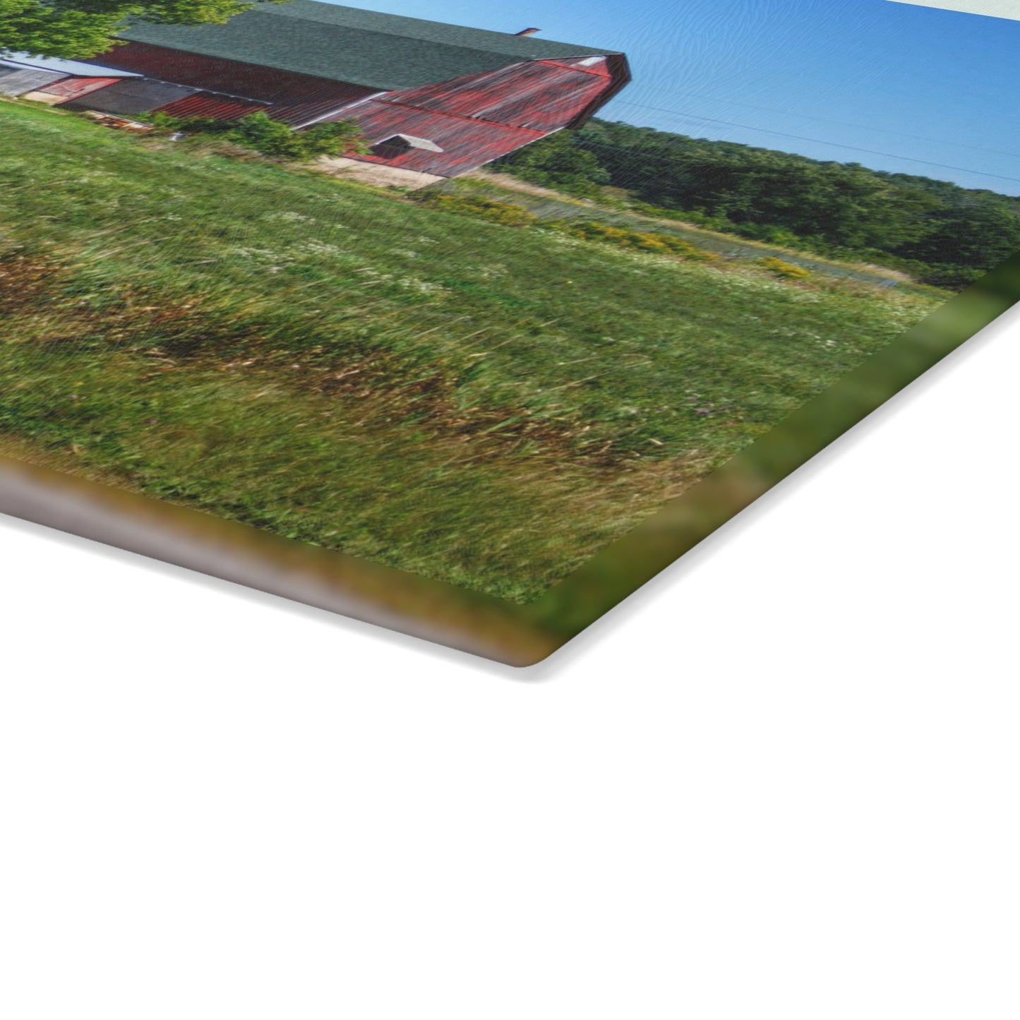 U R There Photography Clark Road Hillside Red II Rustic Farmhouse Tempered-Glass Cutting Board