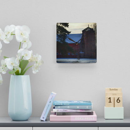 U R There Photography Ebeling Road Red Rustic Farmhouse Acrylic Analog Wall Clock