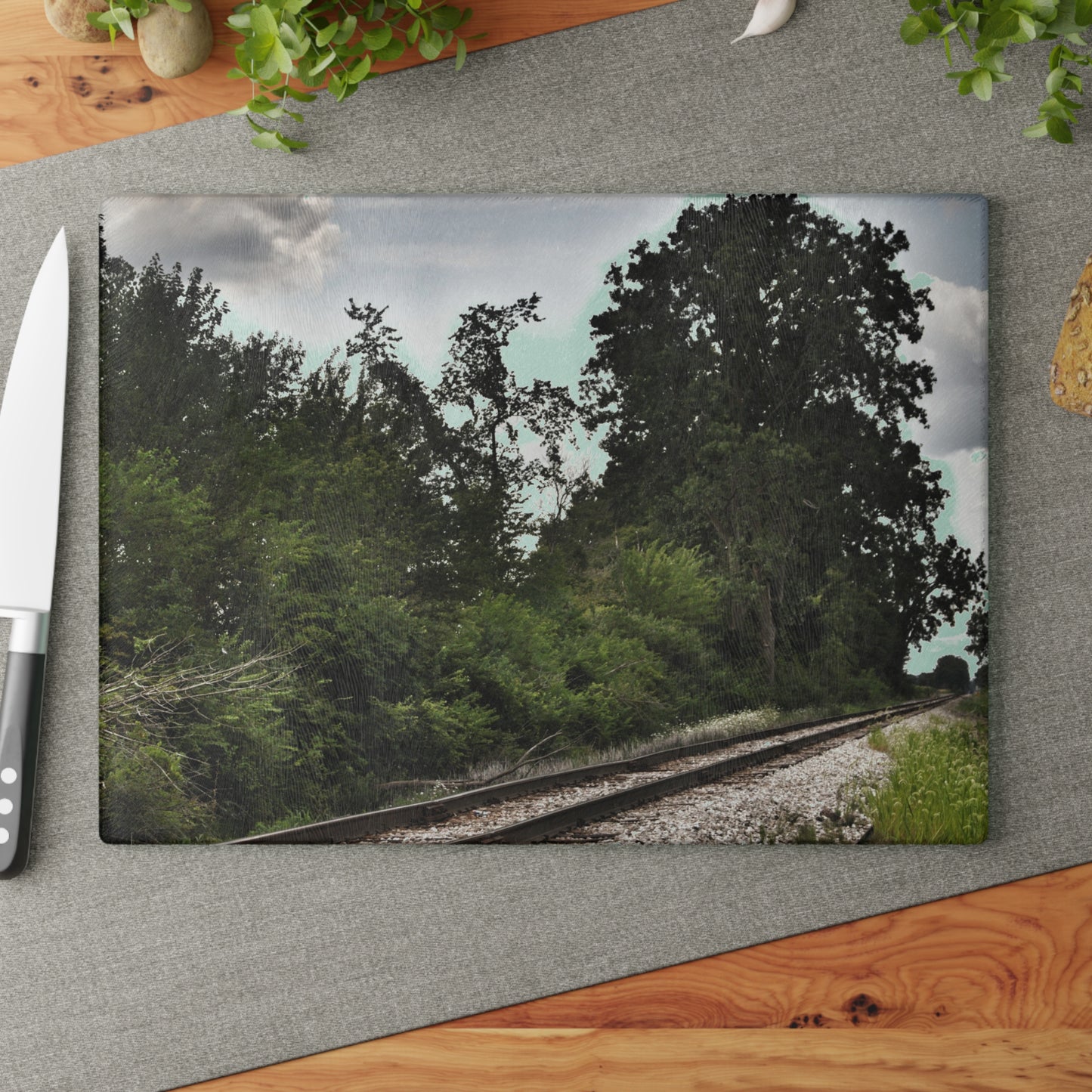 U R There Photography Michigan Rails Rustic Farmhouse Tempered-Glass Cutting Board