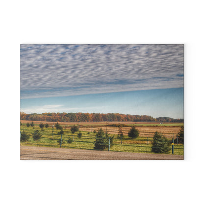 U R There Photography Fences, Firs and Fall Rustic Farmhouse Tempered-Glass Cutting Board