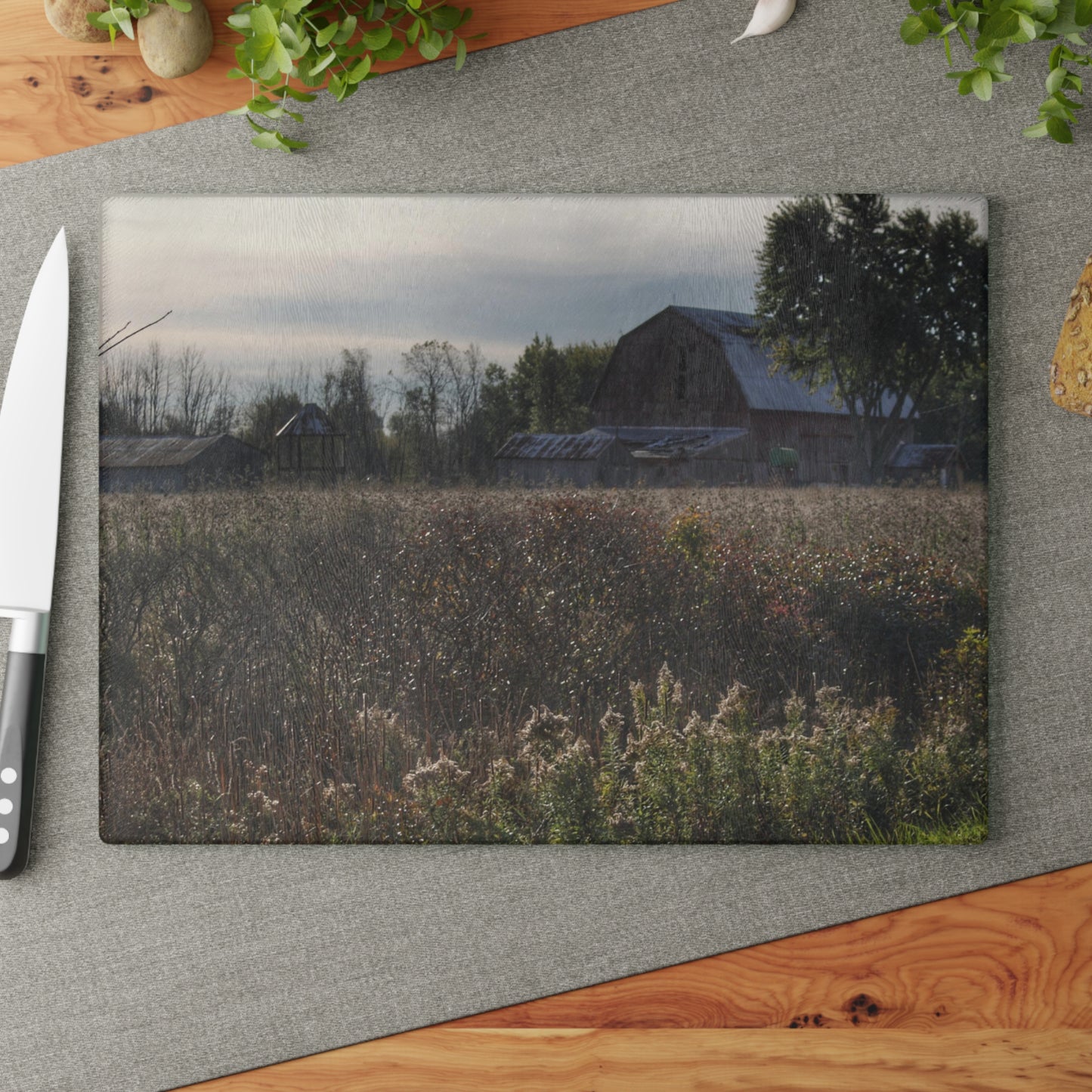U R There Photography Brown City Road Red Rustic Farmhouse Tempered-Glass Cutting Board