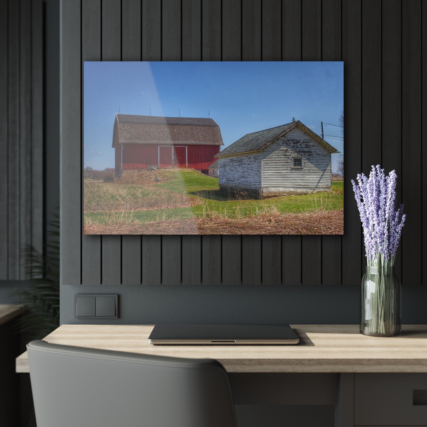 U R There Photography Hurd Corners Red and Little White Rustic Farmhouse Acrylic Wall Print