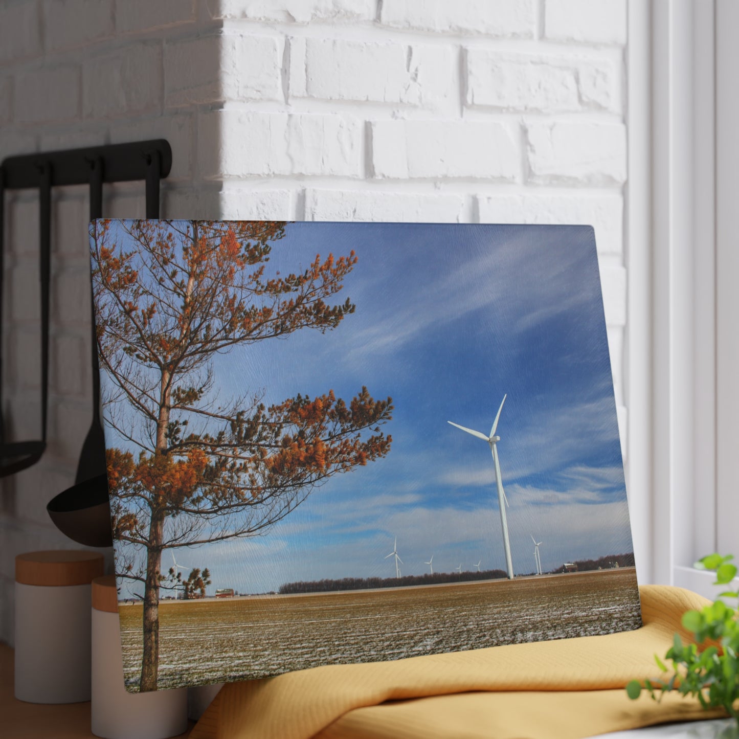 U R There Photography Winter Windmills Rustic Farmhouse Tempered-Glass Cutting Board