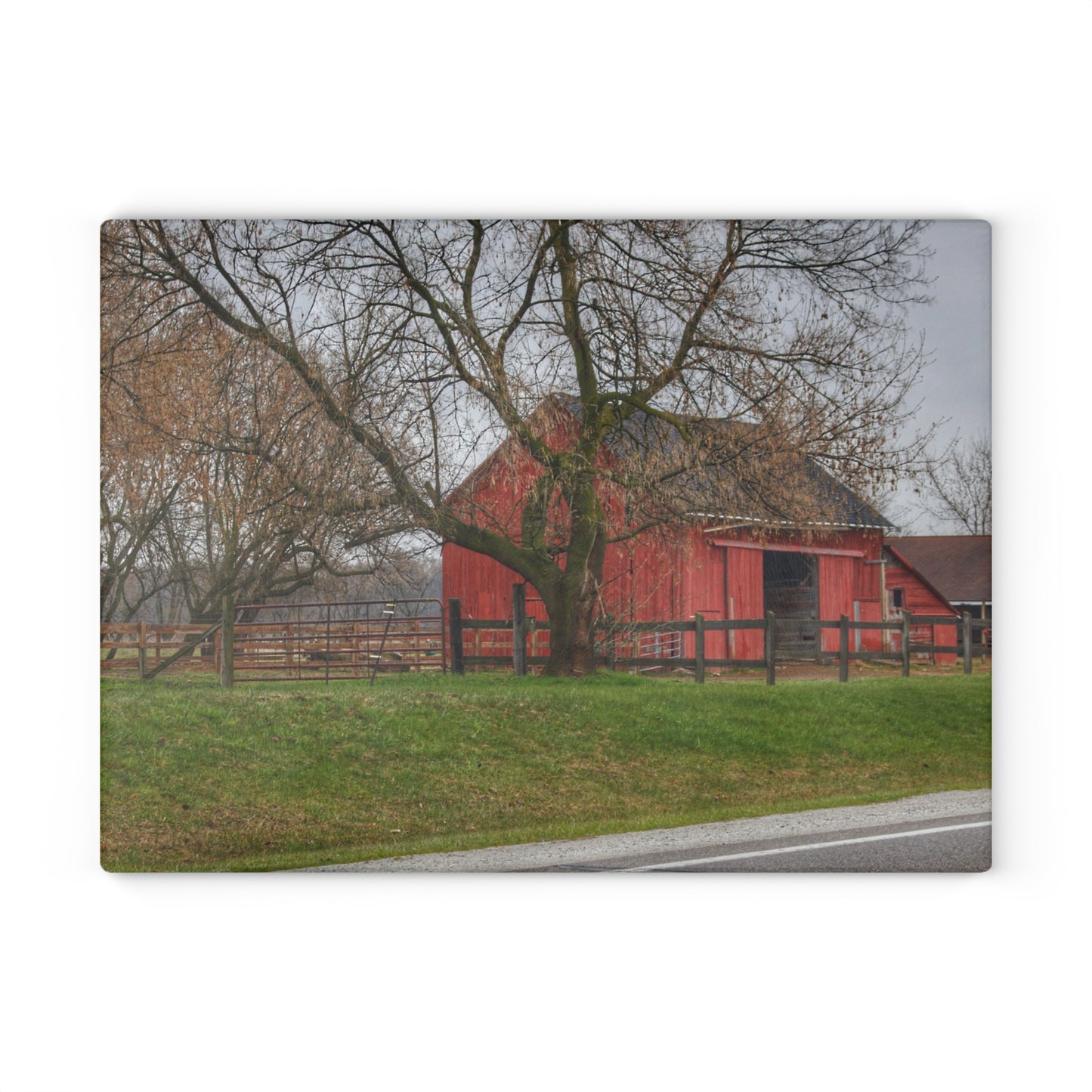 U R There Photography M-21 Roadside Stable I Rustic Farmhouse Tempered-Glass Cutting Board