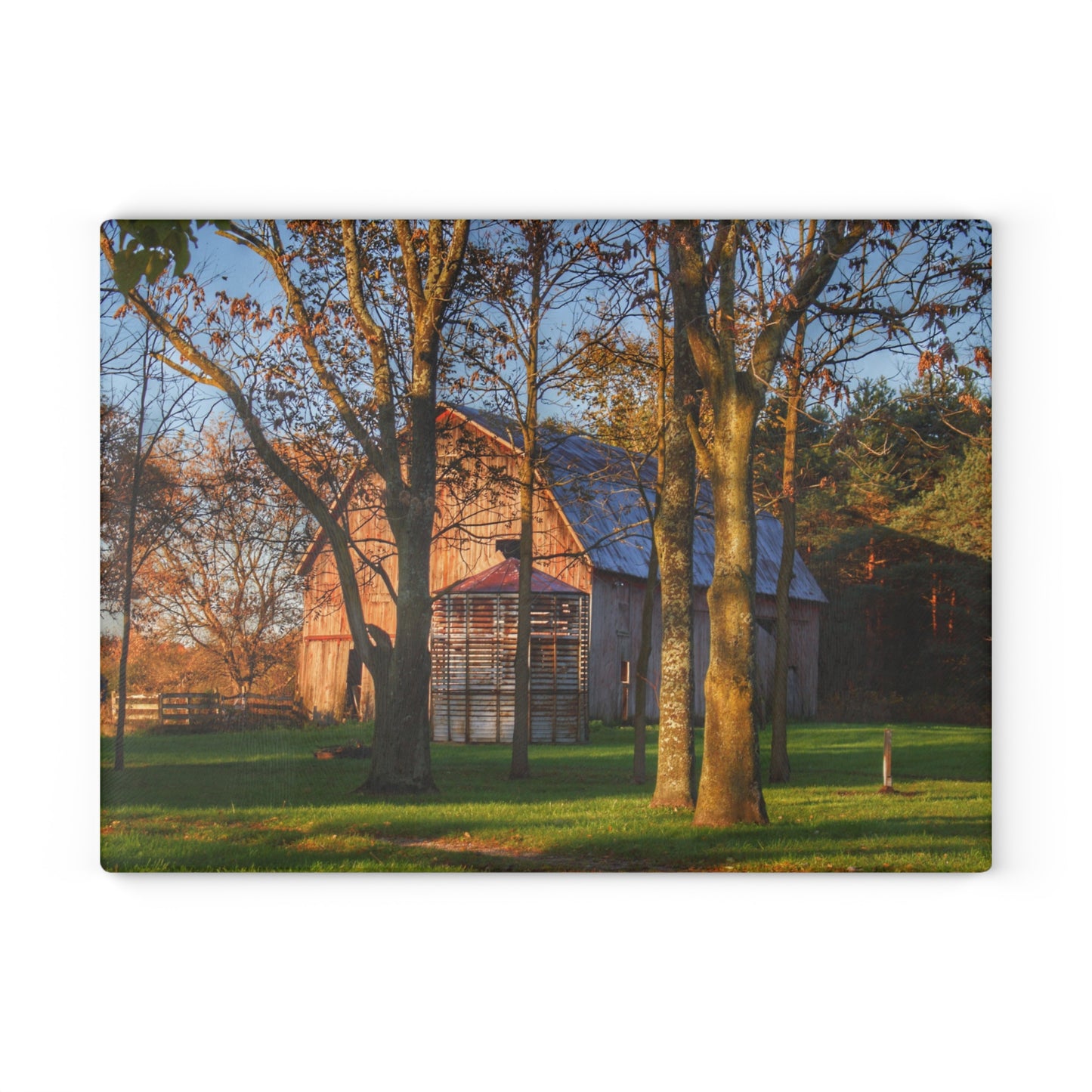 U R There Photography Hunters Creek Hidden Red Rustic Farmhouse Tempered-Glass Cutting Board