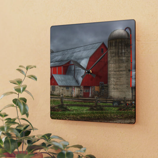 U R There Photography Slattery Roadside Red II Rustic Farmhouse Acrylic Analog Wall Clock