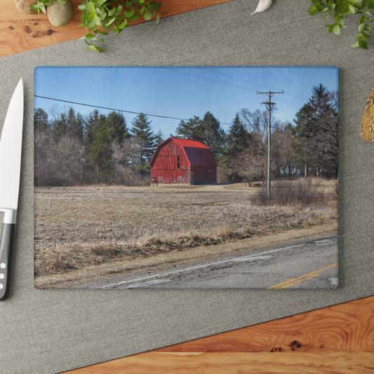U R There Photography Maple Grove Little Red Rustic Farmhouse Tempered-Glass Cutting Board