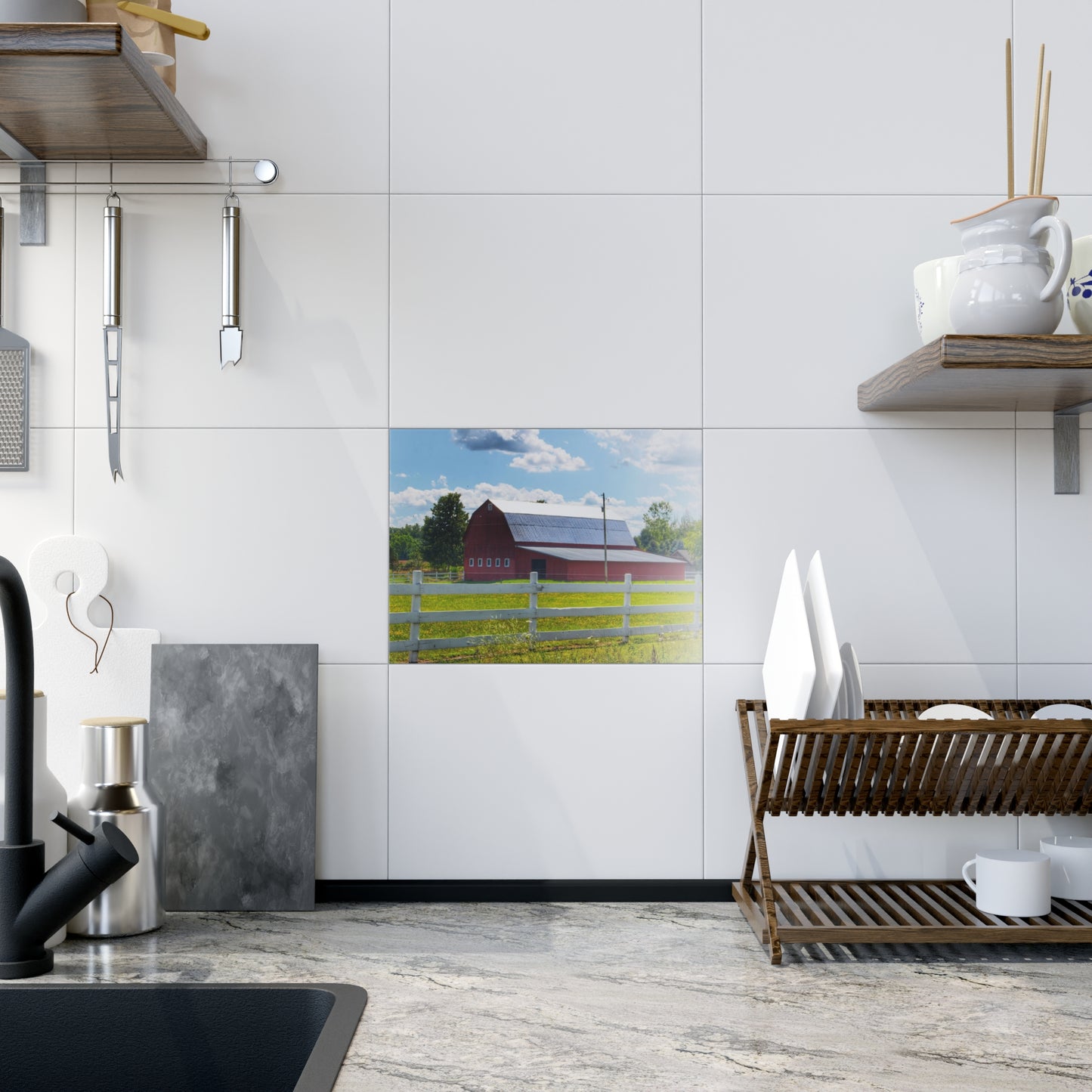 U R There Photography Burt Road Red Rustic Farmhouse Decorative Ceramic Tile