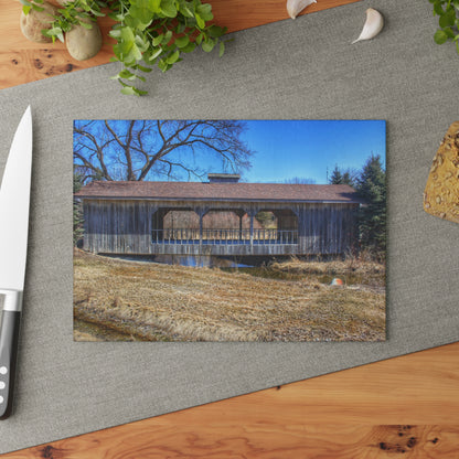 U R There Photography Covered Bridge of Campground Road II Rustic Farmhouse Tempered-Glass Cutting Board