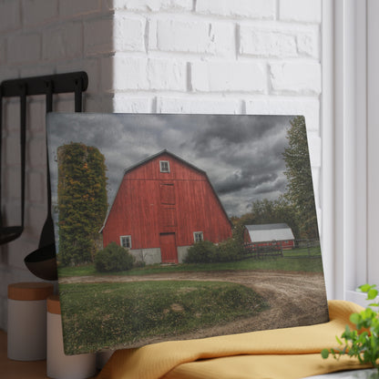 U R There Photography Horton Road Red and Silo Rustic Farmhouse Tempered-Glass Cutting Board