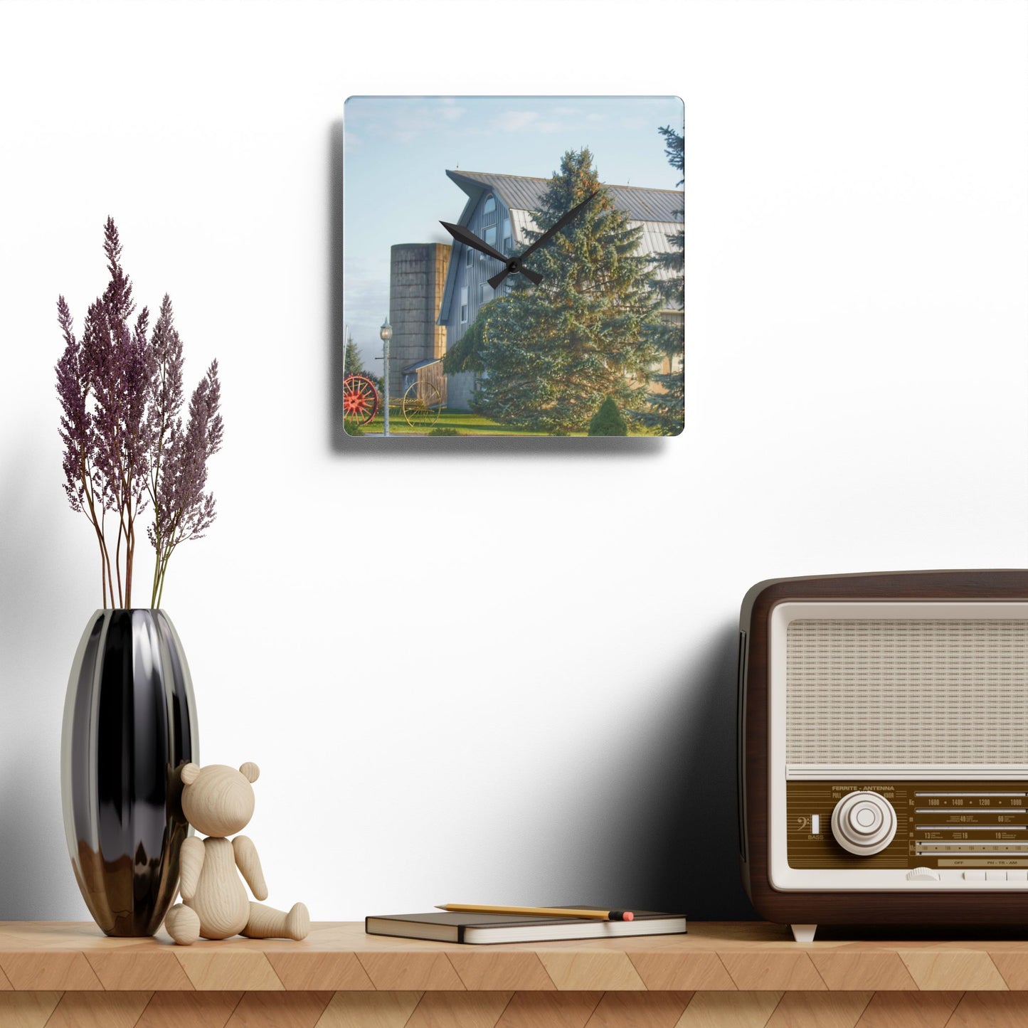 U R There Photography Peppermill Grey Rustic Farmhouse Acrylic Analog Wall Clock