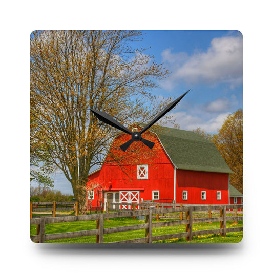 Sohn Road Red Rustic Farmhouse Acrylic Analog Wall Clock 10.75'' × 10.75'' (Square)