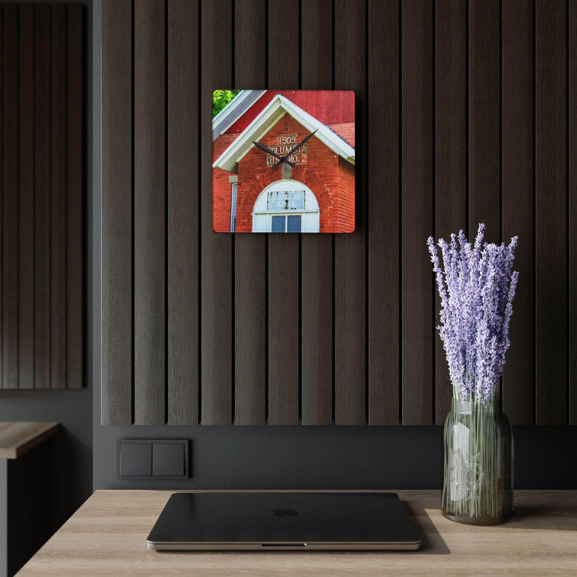 U R There Photography French Road Old Standard Schoolhouse II Rustic Farmhouse Acrylic Analog Wall Clock 10.75'' × 10.75'' (Square)