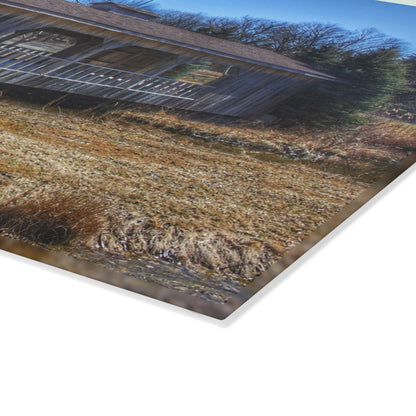 U R There Photography Covered Bridge of Campground Road I Rustic Farmhouse Tempered-Glass Cutting Board