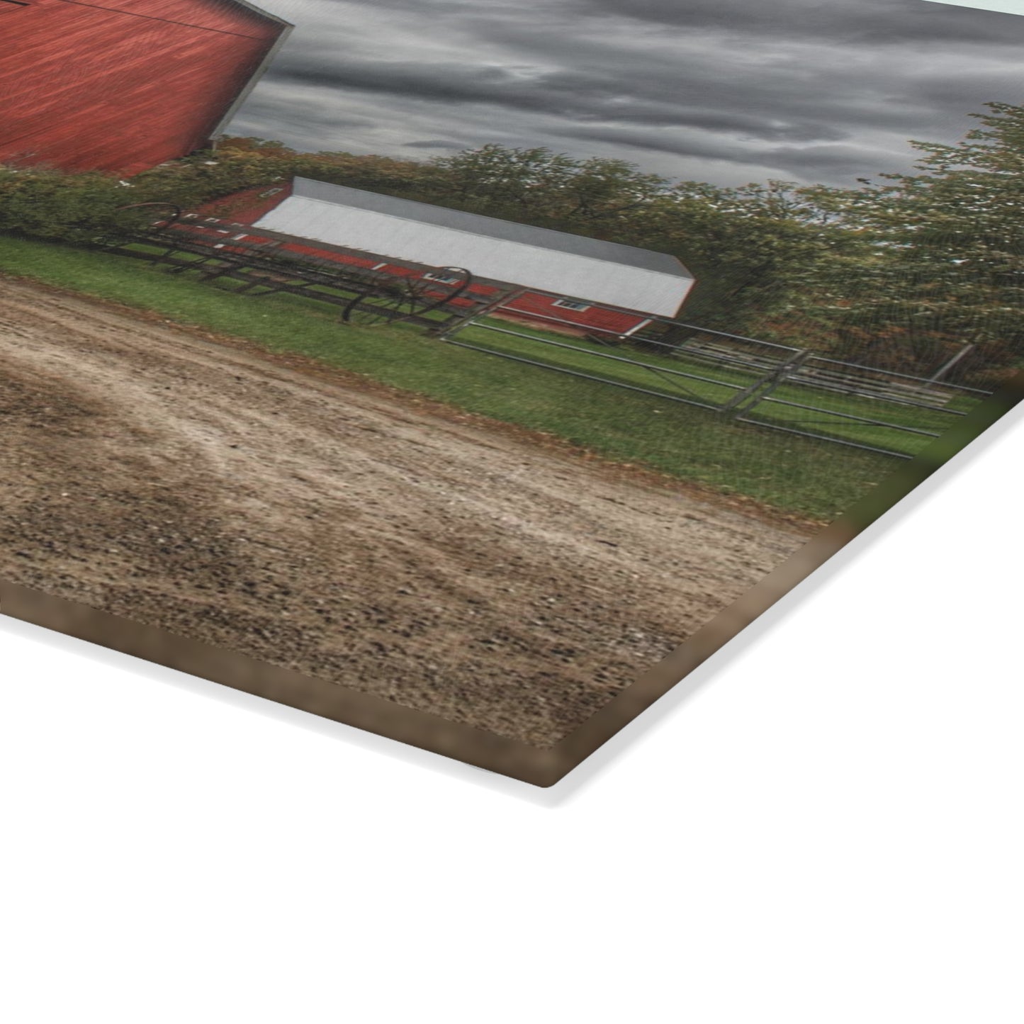 Barn Boutique Rustic Tempered-Glass Cutting Board| Horton Road Red and Silo I