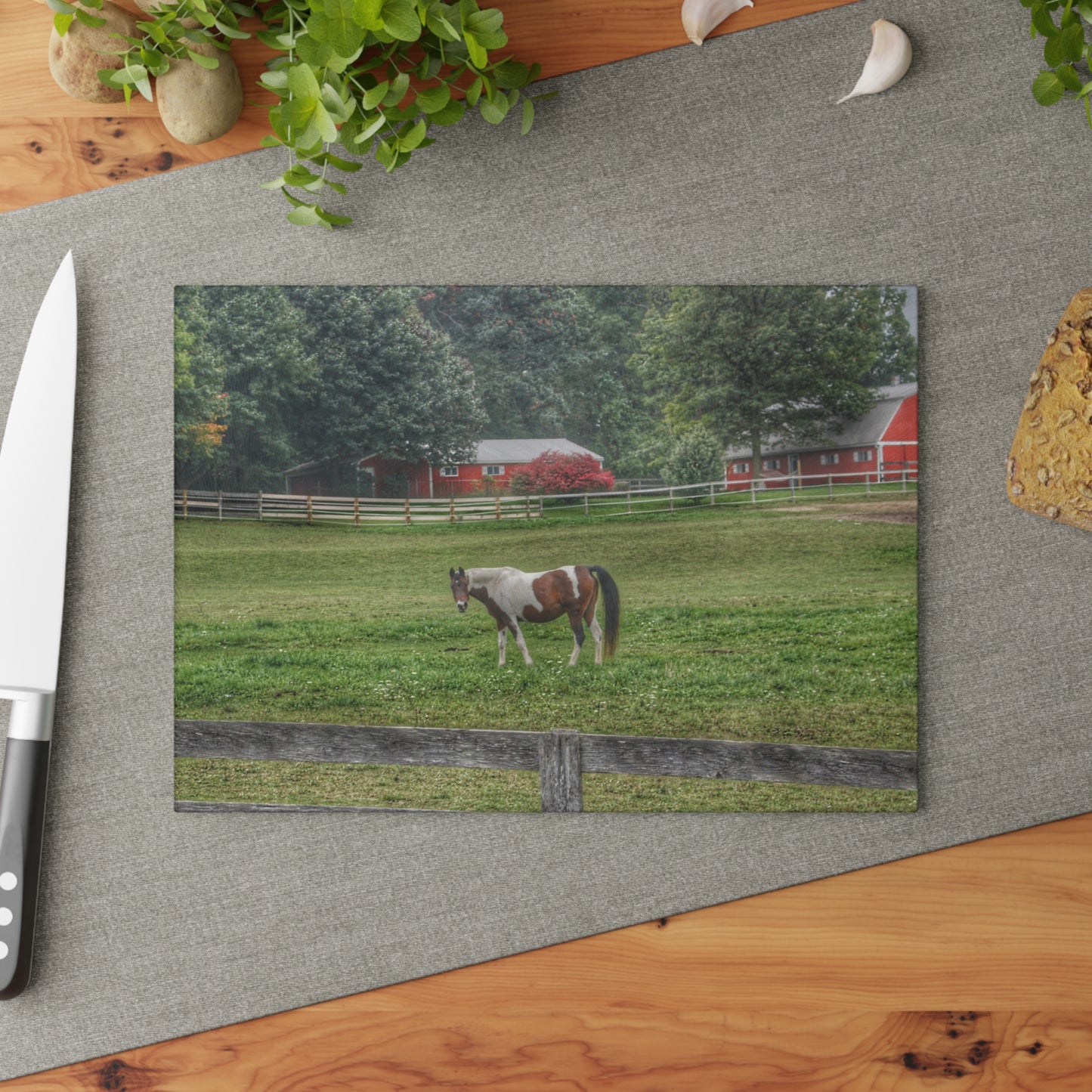 U R There Photography Painted Pony in Pasture Rustic Farmhouse Tempered-Glass Cutting Board