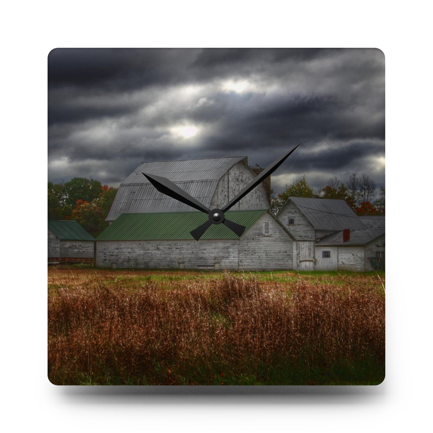 U R There Photography Farnsworth Road White Rustic Farmhouse Acrylic Analog Wall Clock
