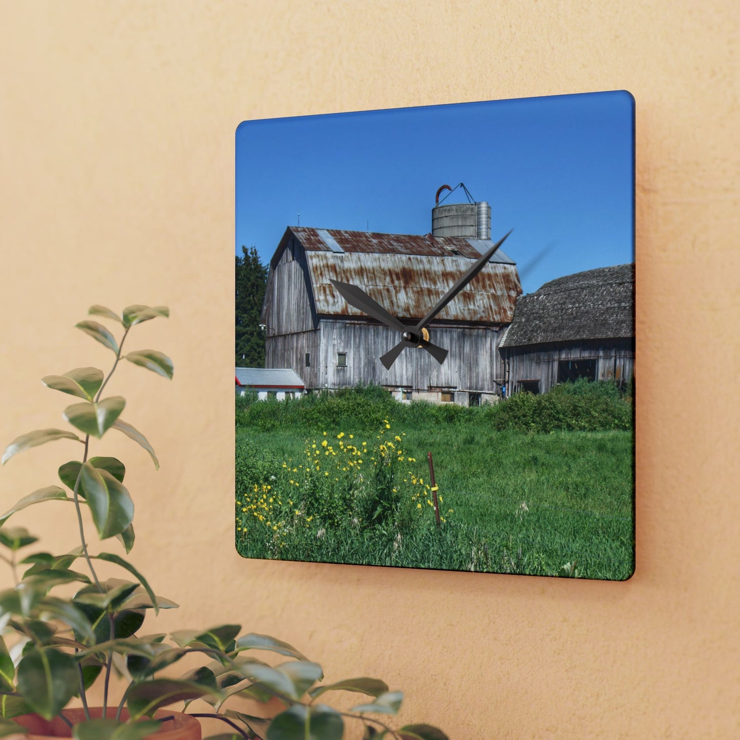 U R There Photography Rusted and Grey on Dodge Road Rustic Farmhouse Acrylic Analog Wall Clock