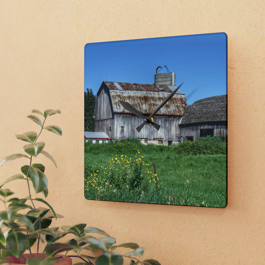 U R There Photography Rusted and Grey on Dodge Road Rustic Farmhouse Acrylic Analog Wall Clock