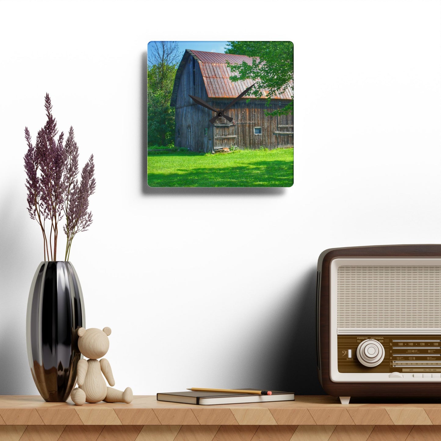 U R There Photography Sergent Road Grey Rustic Farmhouse Acrylic Analog Wall Clock