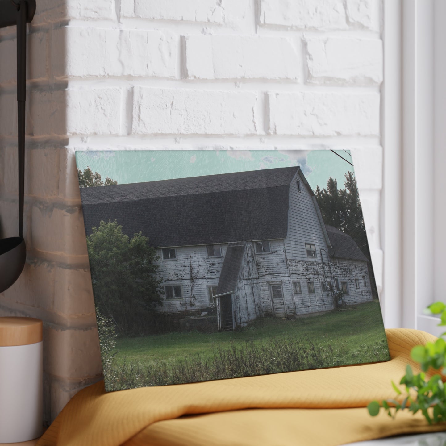 U R There Photography Metamora M-24 White Rustic Farmhouse Tempered-Glass Cutting Board