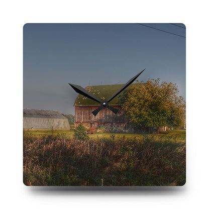 U R There Photography Summers Road Reds Rustic Farmhouse Acrylic Analog Wall Clock