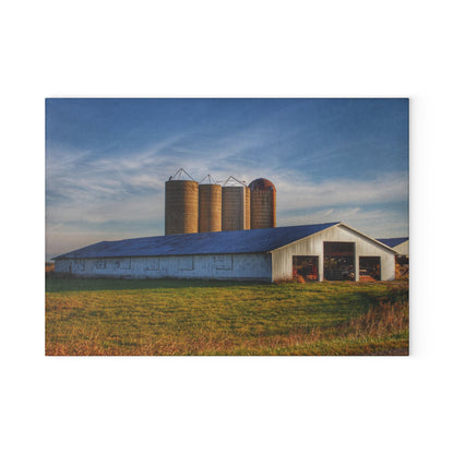 Barn Boutique Rustic Tempered-Glass Cutting Board| Peck White and Silos